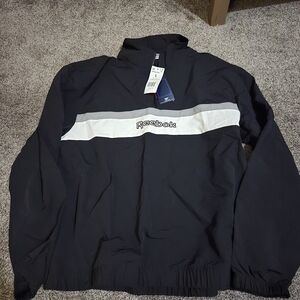 Reebok Men's Black Windbreaker with White Stripe